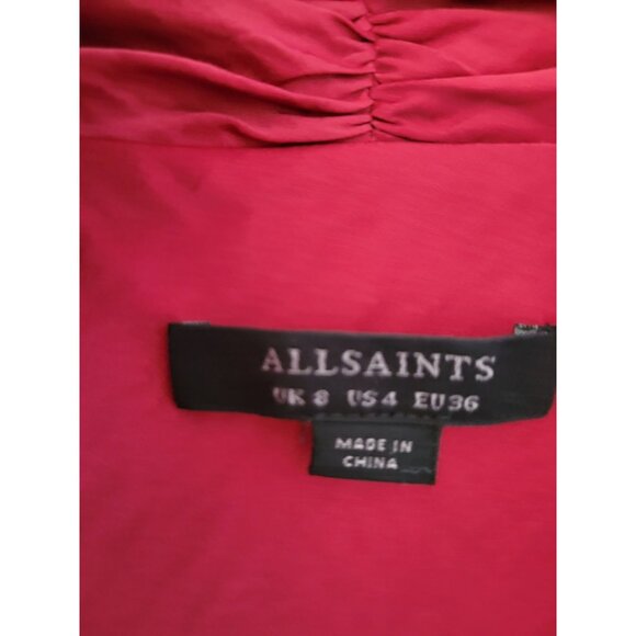 ALL SAINTS Womens Cocktail Red faux wrap dress Size 4 Holiday Christmas Event - Picture 2 of 8